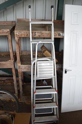 Lot 349 - Two aluminium stepladders and a folding white...