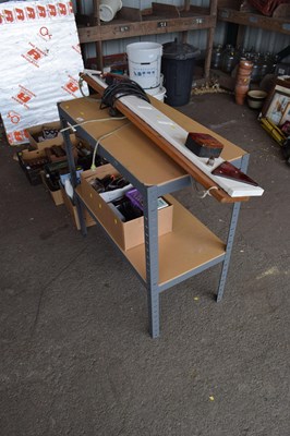 Lot 367 - A metal framed shelf unit, a trailer light...