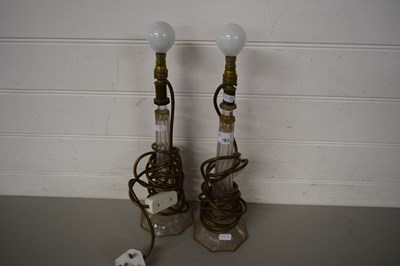 Lot 183 - PAIR OF GLASS BASED TABLE LAMPS