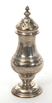 Lot 4 - An Edwardian silver caster of plain baluster...