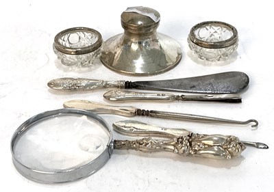 Lot 43 - Mixed Lot:  A George V silver capstan inkwell...