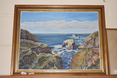 Lot 31 - Atkin, study of cliff top scene, oil on board