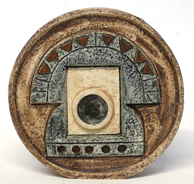 Lot 237 - A Troika disc vase with geometric design, the...