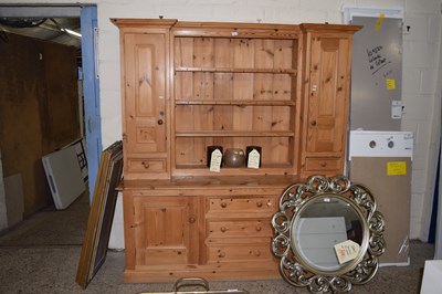 Lot 244 - A modern pine kitchen dresser, the top section...