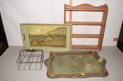 Lot 501 - Two vintage serving trays, a wall rack and a...