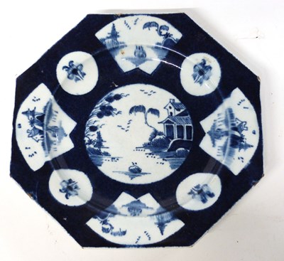 Lot 299 - A Bow porcelain octagonal plate, the blue...