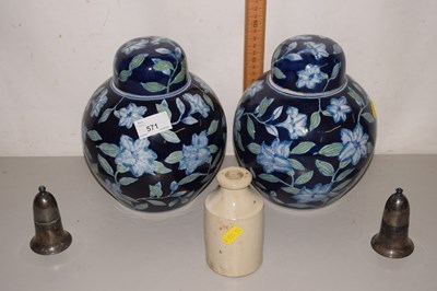 Lot 571 - A pair of blue and white ginger jars, salt and...