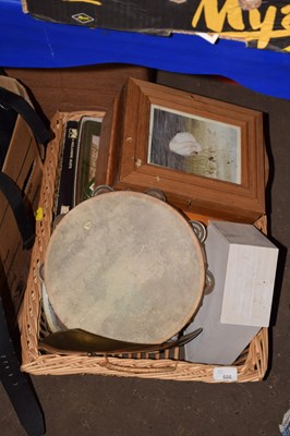 Lot 606 - Basket of various place mats, tambourine,...