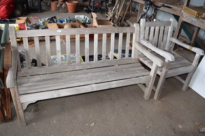 Lot 378 - A wooden garden bench together with a wooden...