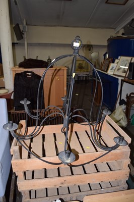 Lot 784 - A 20th Century iron six light hanging candelabra