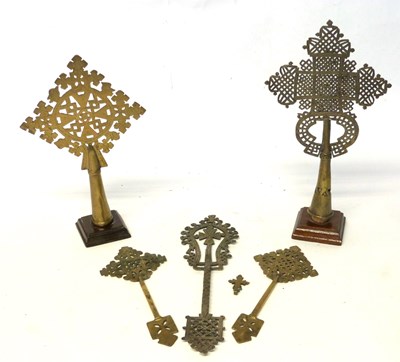 Lot 329 - A group of five Ethiopian brass crosses, two...