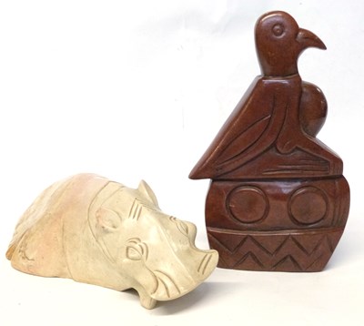 Lot 333 - A Kenyan Kisii soap stone hippo together with...