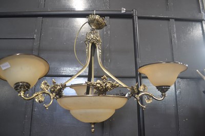 Lot 377 - A 20th Century brass and frosted glass mounted...
