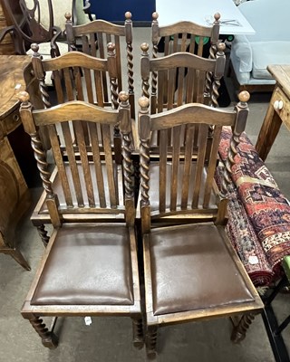 Lot 380 - A set of six 20th Century oak barley twist...