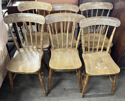 Lot 384 - A set of six Victorian elm and ash stick back...