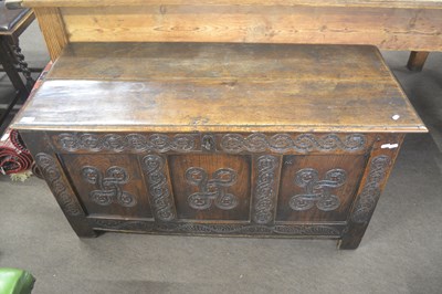 Lot 395 - An 18th Century oak coffer with a plank top...