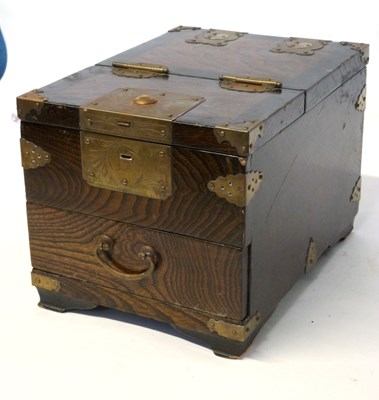 Lot 405 - Small Chinese elm travelling vanity box with...