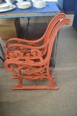 Lot 418 - A pair of Victorian cast iron bench ends with...