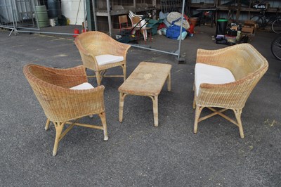 Lot 402 - Vintage rattan conservatory suite comprising...