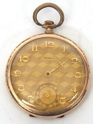 Lot 168 - A Tempo open face rolled gold pocket watch,...