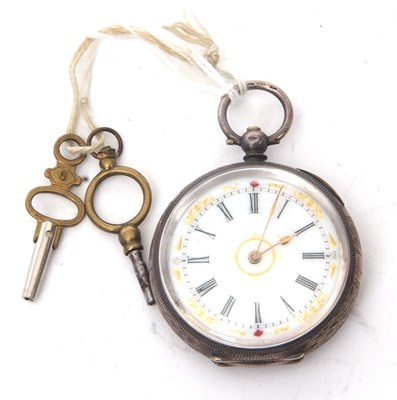 Lot 171 - A white metal open face pocket watch stamped...