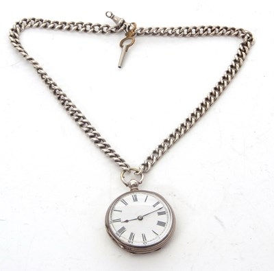 Lot 172 - A white metal pocket watch with silver Albert...