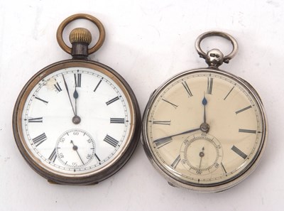 Lot 176 - Two open face pocket watches, one white metal...