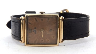 Lot 190 - A gold filled Omega square cased wristwatch,...