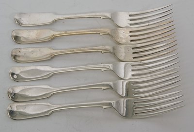 Lot 56 - A set of six Newcastle silver fiddle pattern...