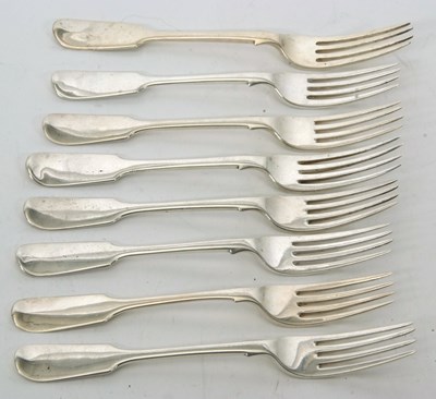 Lot 71 - Eight Victorian silver fiddle pattern table...