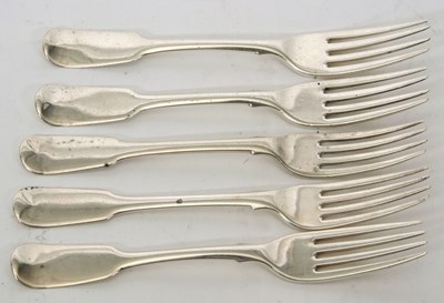 Lot 71A - Five Georgian silver fiddle pattern table...