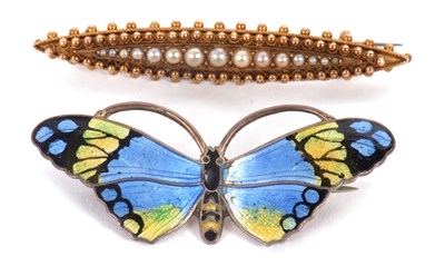 Lot 197 - Two brooches: to include a navette shape seed...