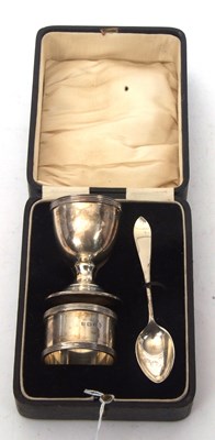 Lot 134 - A George V cased silver christening set...