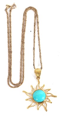 Lot 134 - A turquoise pendant necklace, the starburst...