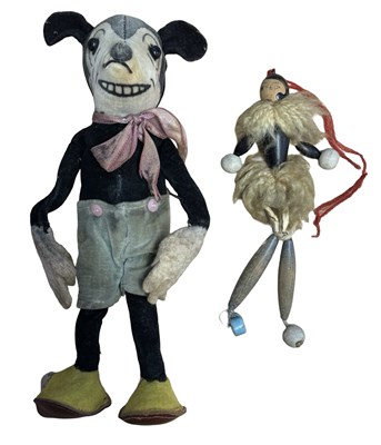 Lot 386 - A vintage felted Mickey Mouse soft toy,...