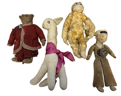 Lot 392 - Four vintage stuffed toys, to include teddy...