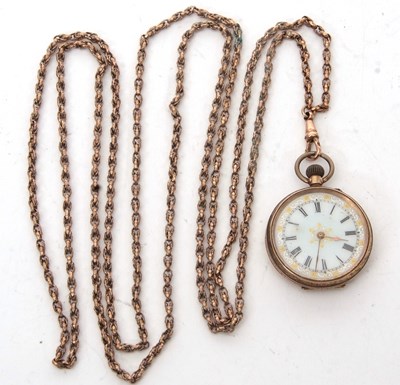 Lot 166A - A yellow metal fob watch with rolled gold...