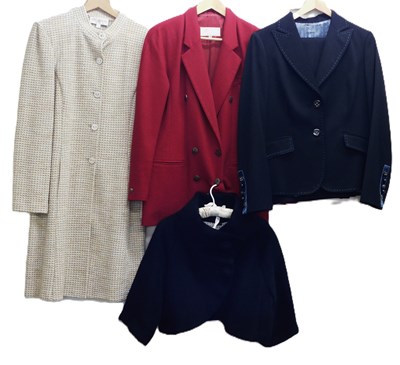 Lot 75 - Ladies wear: a red double breasted wool jacket,...