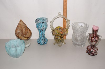 Lot 17 - A basket containing various Art Glass vases