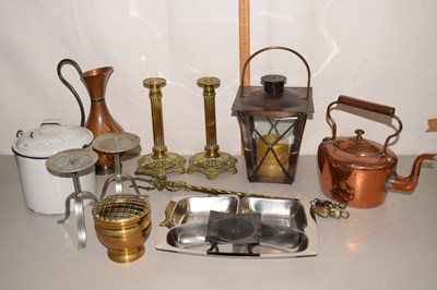 Lot 18 - Mixed Lot: Copper kettle, candlesticks, candle...