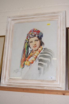 Lot 29 - Watercolour study of a lady in a beaded...