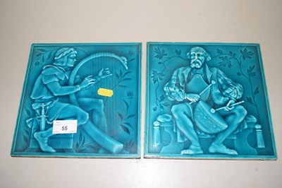Lot 55 - A pair of Victorian turquoise glazed tiles of...