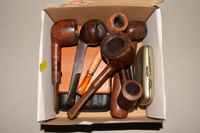 Lot 95 - Box of various tobacco pipes, cigarette case etc