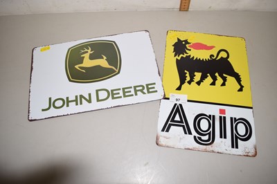 Lot 97 - Two modern metal signs, John Deere and Agip