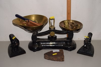 Lot 152 - Mixed Lot: Vintage scales, flat irons and...
