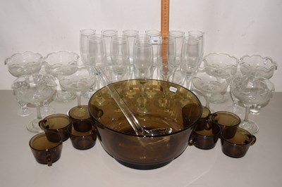 Lot 162 - Smoked glass punch set and various clear...