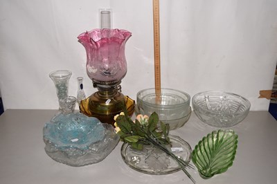 Lot 166 - A brass based oil lamp, various glass bowls,...
