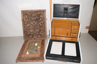 Lot 209 - Carved oak panel and a small oak framed wall...