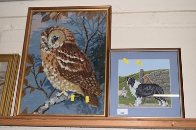 Lot 220 - A tapestry picture of a tawny owl and a...
