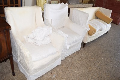 Lot 343 - Late 19th Century wing back sofa with loose...